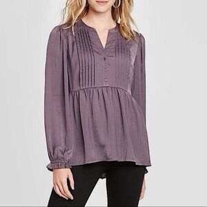 Knox Rose Babydoll Tunic Top XL Boho Pintuck Balloon Sleeve Flowy Cottagecore